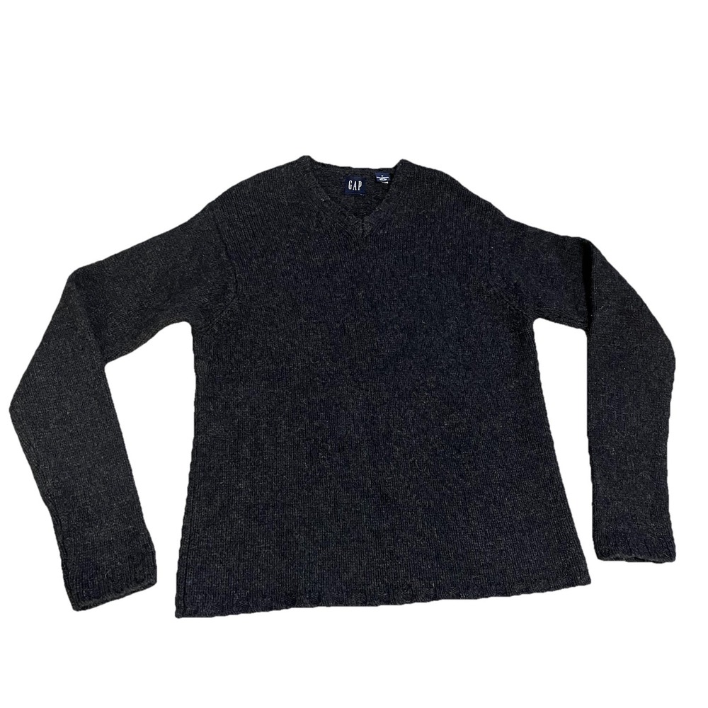 Vintage Gap Gray Lambswool‎ Sweater Men's M 90s V Neck Preppy Grandpacore